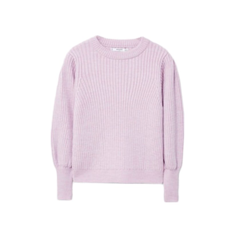 Lavender Puffed Sleeves Ribbed Jumper