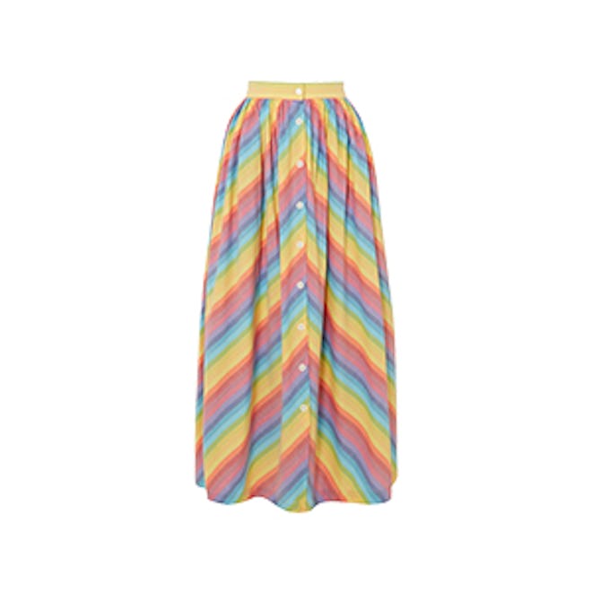 Striped Cotton-Poplin Midi Skirt