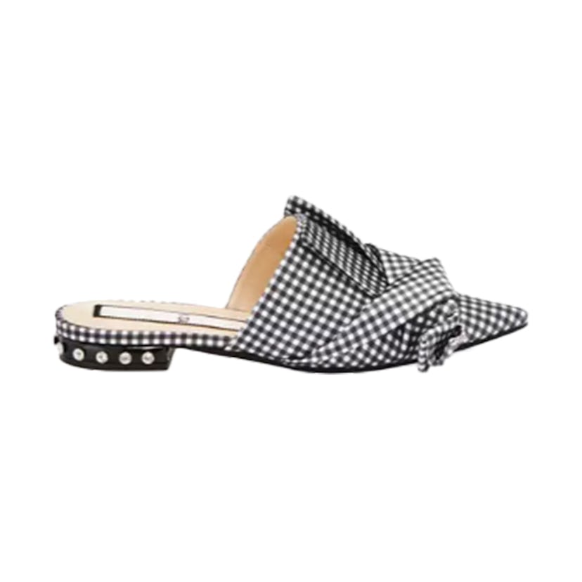 Nº21 Gingham Flat Slide Bow Mule