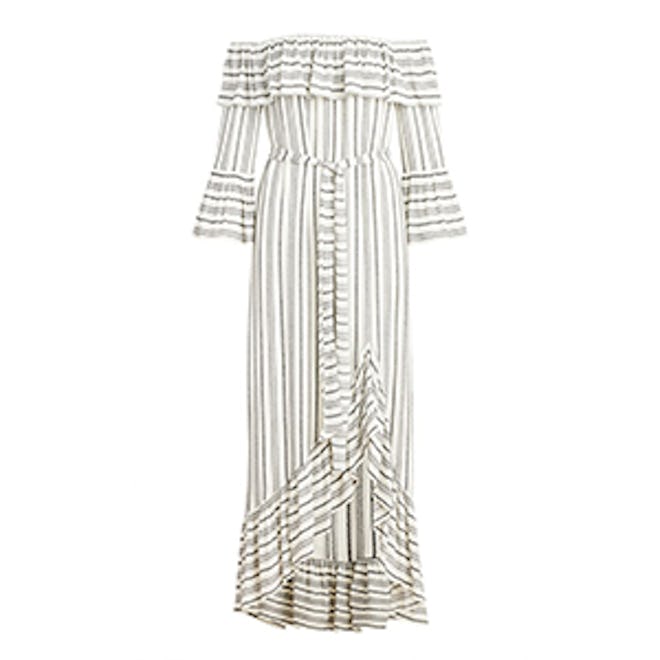 Viola Off-The-Shoulder Dobby Stripe Maxi Dress