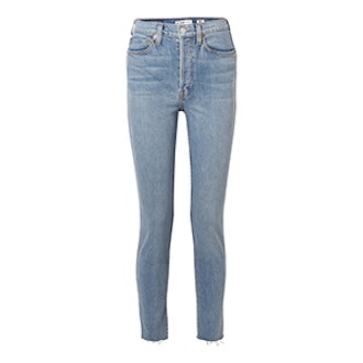 RE/DONE Originals High-Rise Ankle Crop Frayed Skinny Jeans