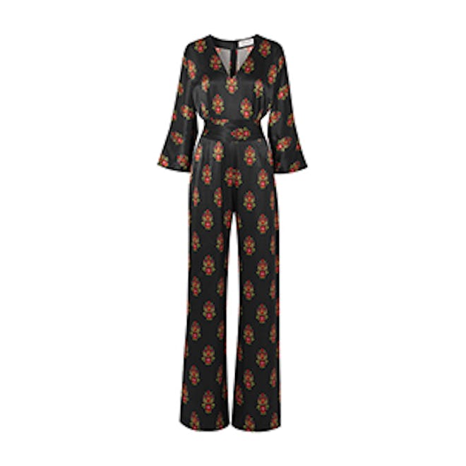 Kimi Floral-Print Silk-Satin Jumpsuit