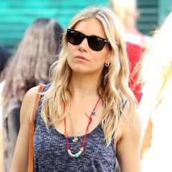 Sienna Miller wearing an affordable cropped ribbed knit jumpsuit by Bobeau
