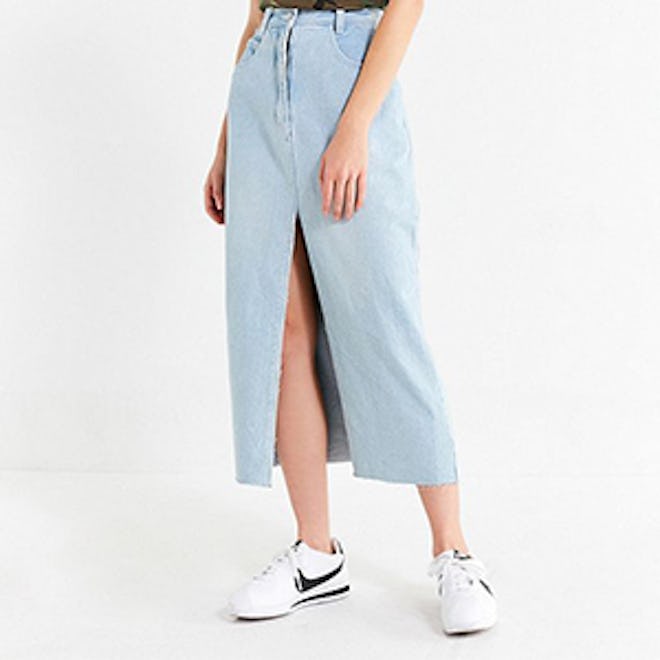 Vintage Slit Denim Midi Skirt