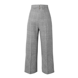 Prince of Wales Checked Wool-Blend Wide-Leg Pants