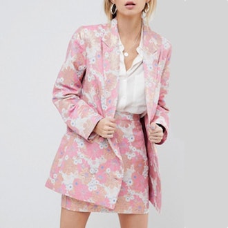 Tailored Floral Jacquard Blazer And Mini Skirt Suit