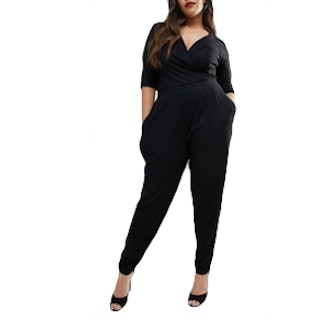 Curve Wrap Jumpsuit with 3/4 Sleeve