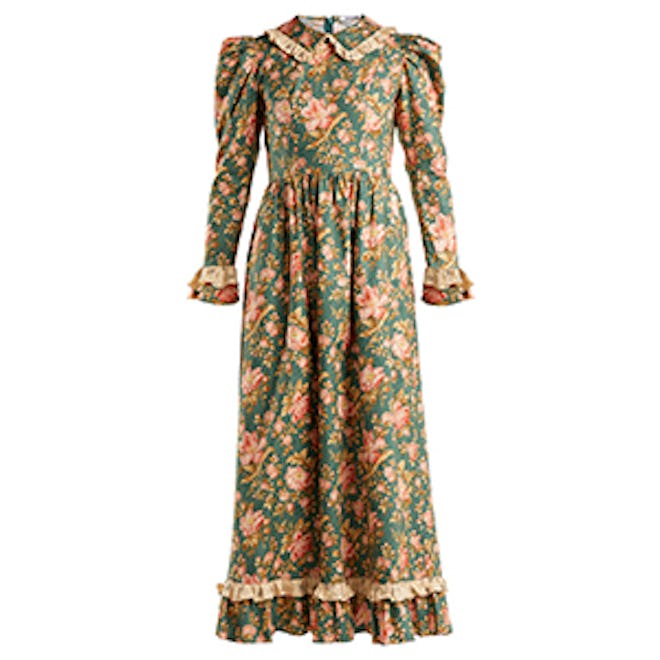 Batsheva Ruffle-Trimmed Floral-Print Cotton Dress