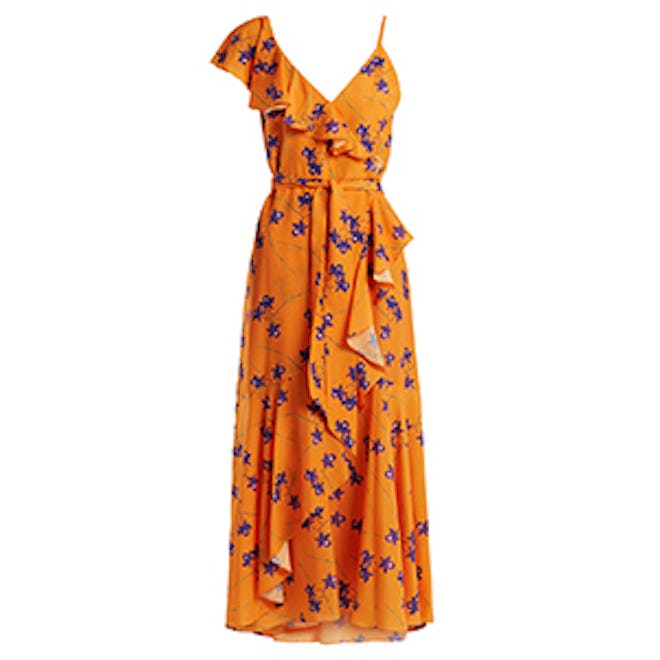Isadora Orchid-Print Ruffle-Trimmed Crepe Dress