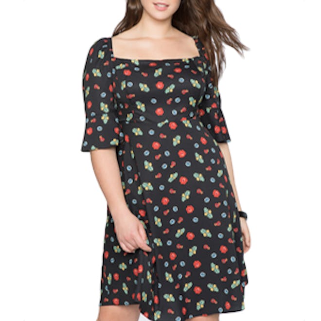 Printed Square Neck Fit and Flare Dress