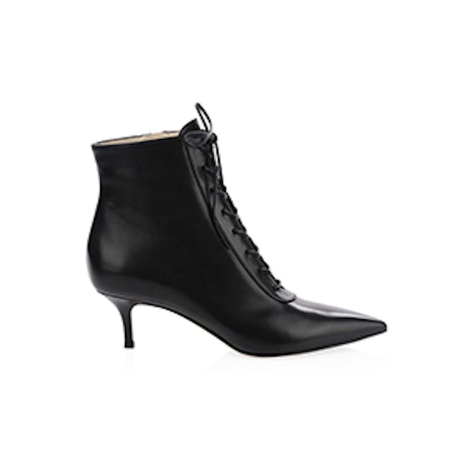 Gianvito Rossi Leather Lace-Up Kitten Heel Booties