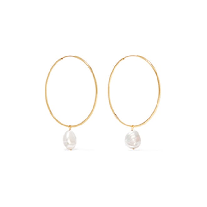 14-Karat Gold Pearl Hoop Earrings
