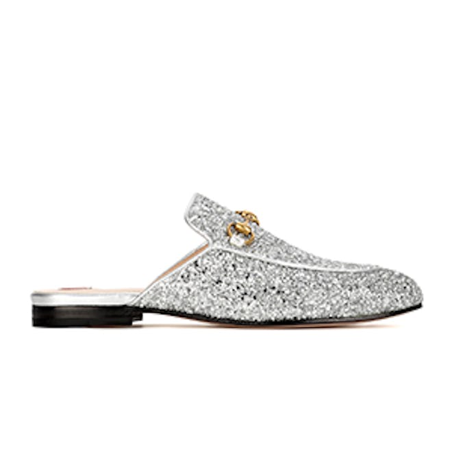 Princetown Glitter-Coated Leather Slippers