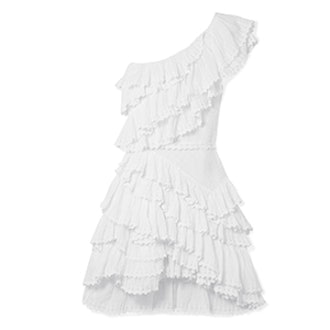 Isabel Marant Zeller One-Shoulder Ruffled Broderie Anglaise Cotton Mini Dress