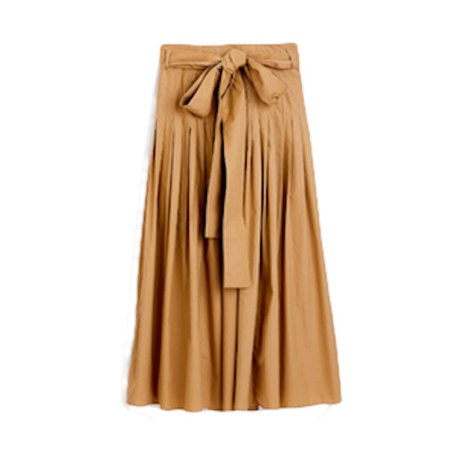 Pleated Cotton Poplin Midi Skirt