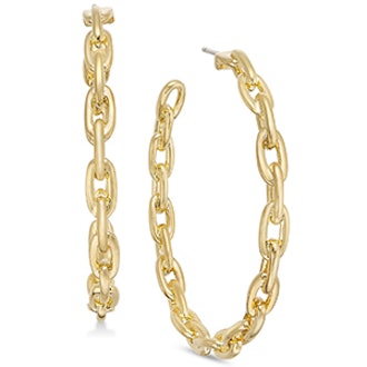 Gold-Tone Large Link Hoop Earrings