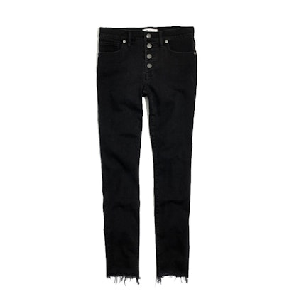 9″ High-Rise Skinny Jeans In Berkeley Black: Button-Through Edition