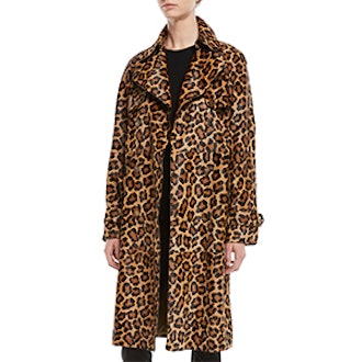 Michael Kors Collection Leopard-Print Double-Breasted Haircalf Trench Coat