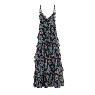 Ruffled Floral-Print Silk-Chiffon Maxi Dress