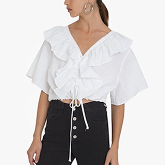 Line Frill Lace Up Tie Top