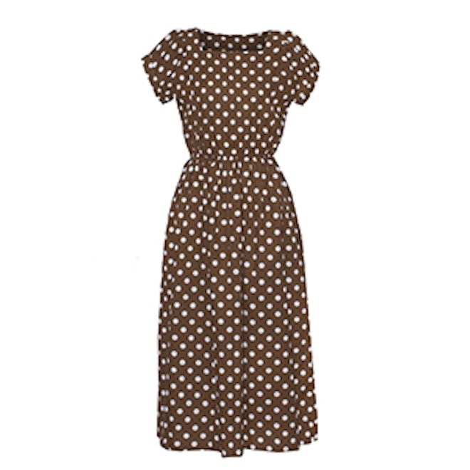 Brown Polka Dot Midi Dress