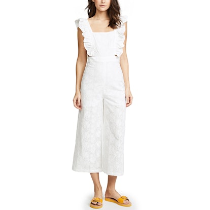 Ruffle overall white jumpsuit