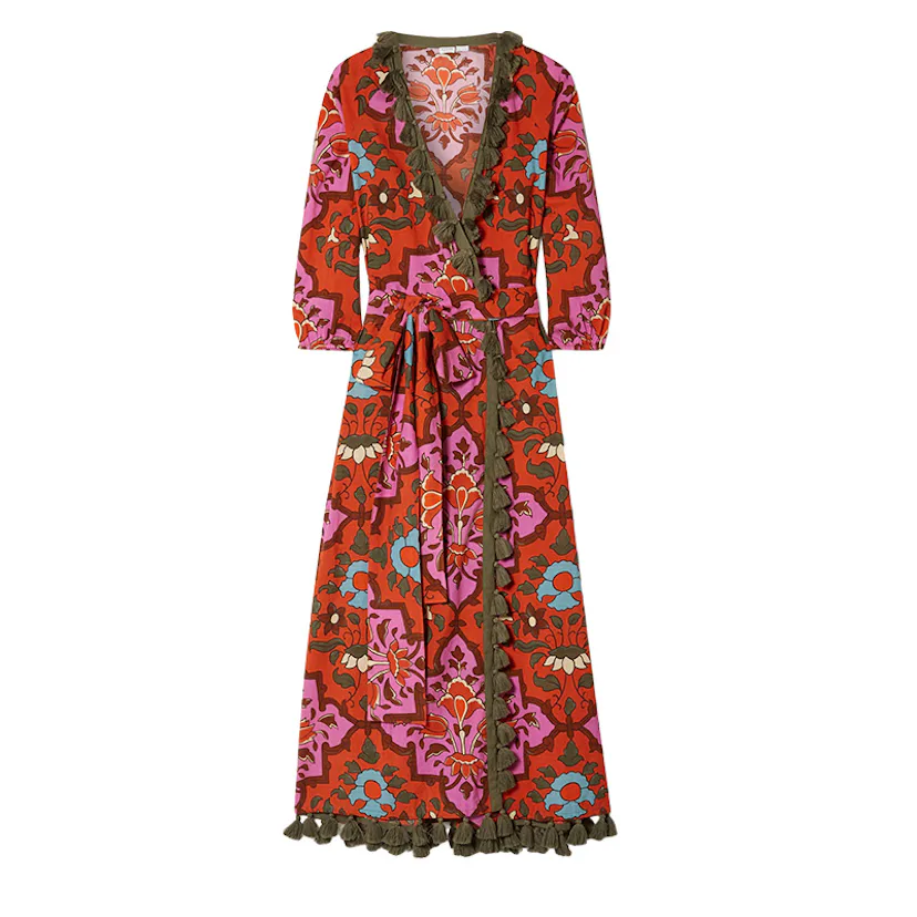 rhode resort wrap dress Rhode Resort Wrap Dress S 6 Women's Casual Printed Boho Flared Maxi NEW 34931