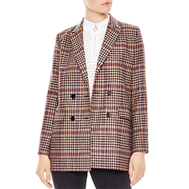 Sandro Solution Checked Double-Breasted Blazer