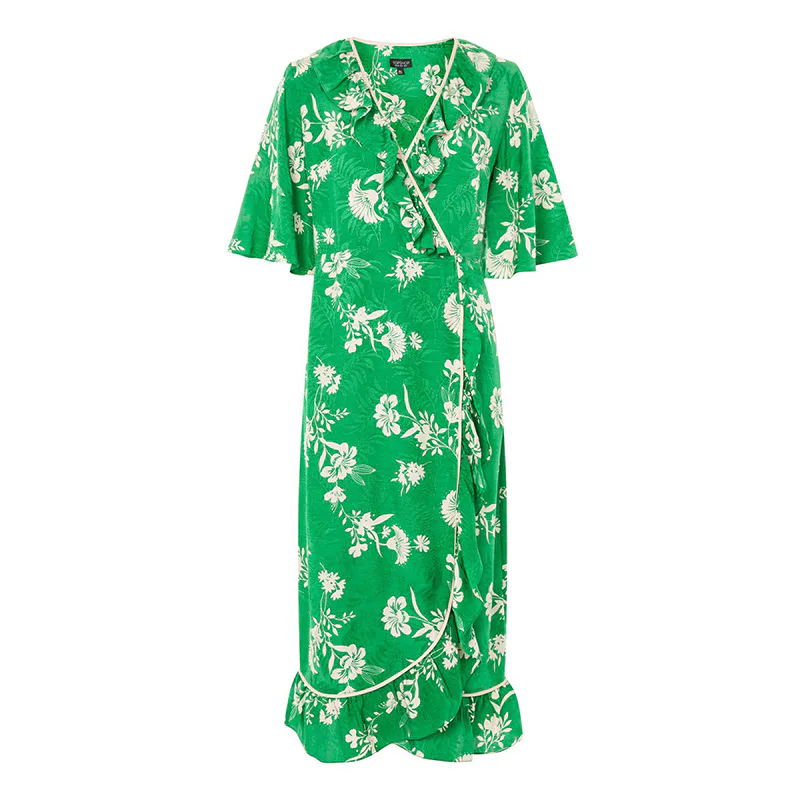 topshop wrap dress green Rent Topshop Wrap Detail Midi Dress In Floral Print main image 0