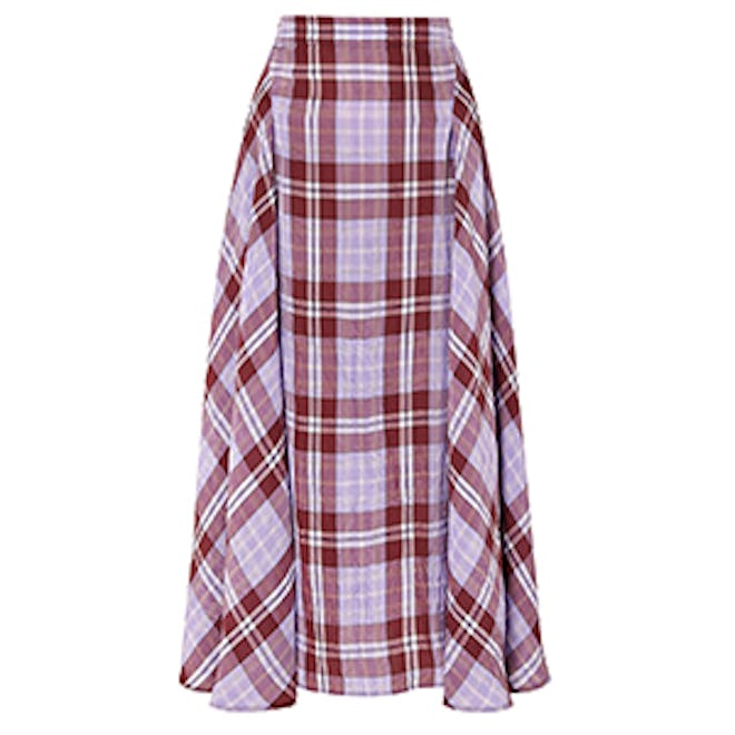 Pleated Checked Crinkled-Taffeta Skirt
