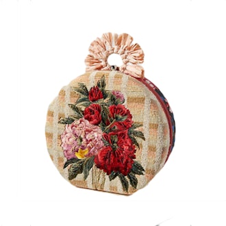 Floral Embroidered Circle Clutch