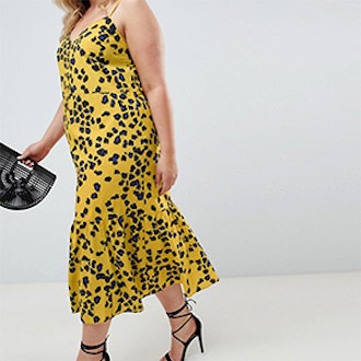 Leopard Print Pephem Midi Slip Dress