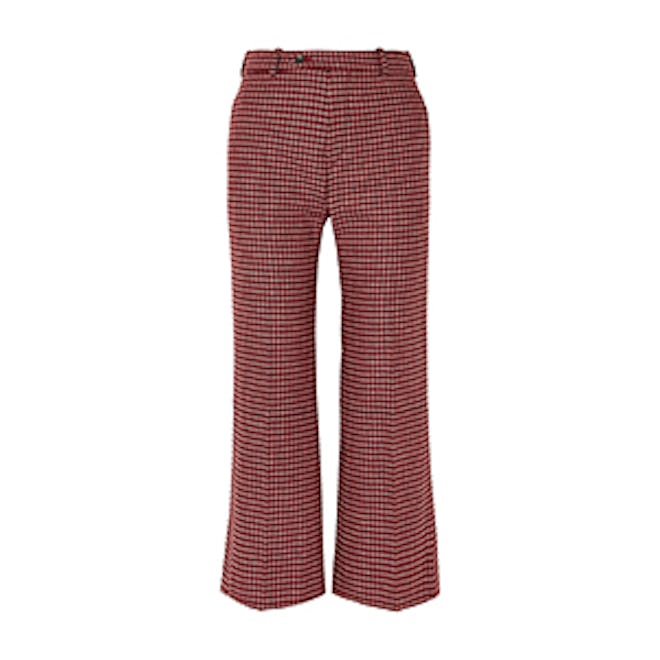 Cropped Checked Wool-Blend Wide-Leg Pants