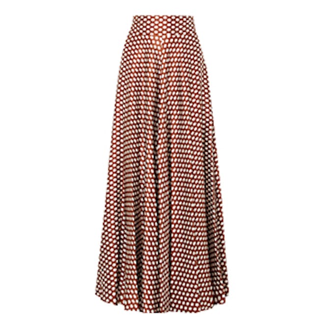 Polka-Dot Silk-Satin Maxi Skirt