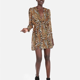 Leopard Plunge Front Fit And Flare Mini Dress