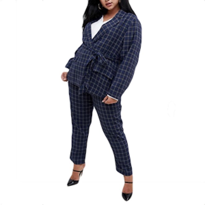 Fashion Union Plus Tie Waist Check Blazer Two-Piece