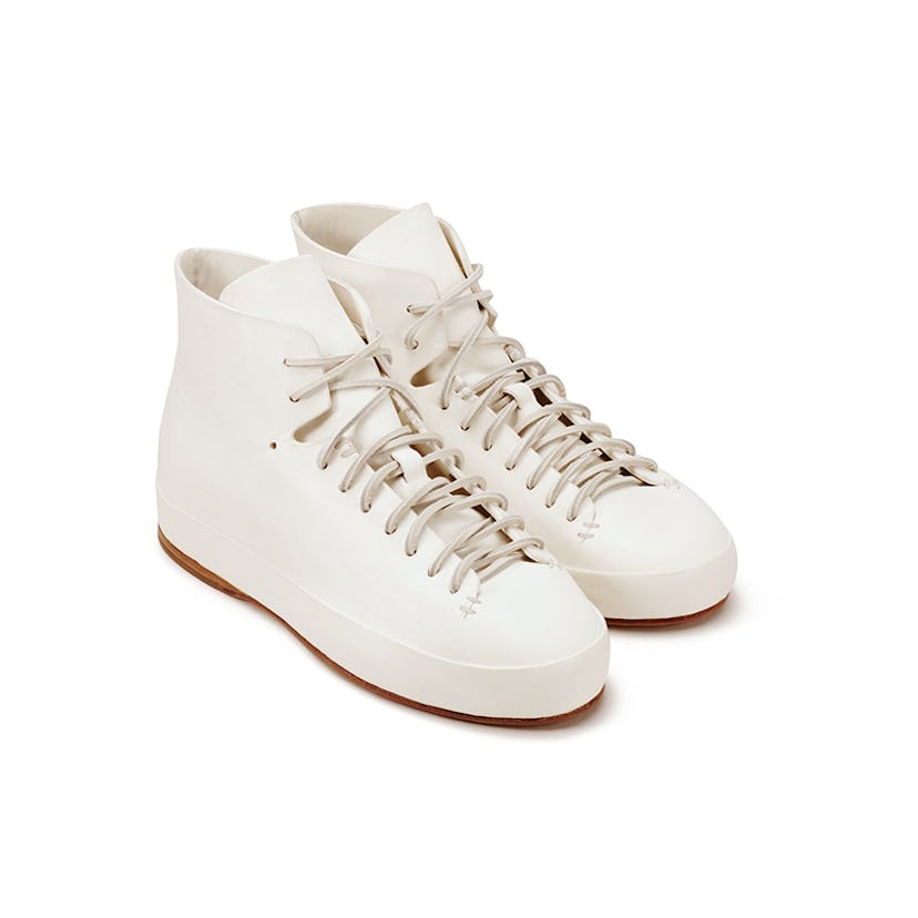 White hand sewn high semi cordovan sneakers 