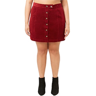 Plus Size Button-Front Corduroy Skirt
