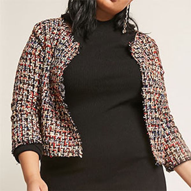 Plus Size Multicolor Tweed Jacket