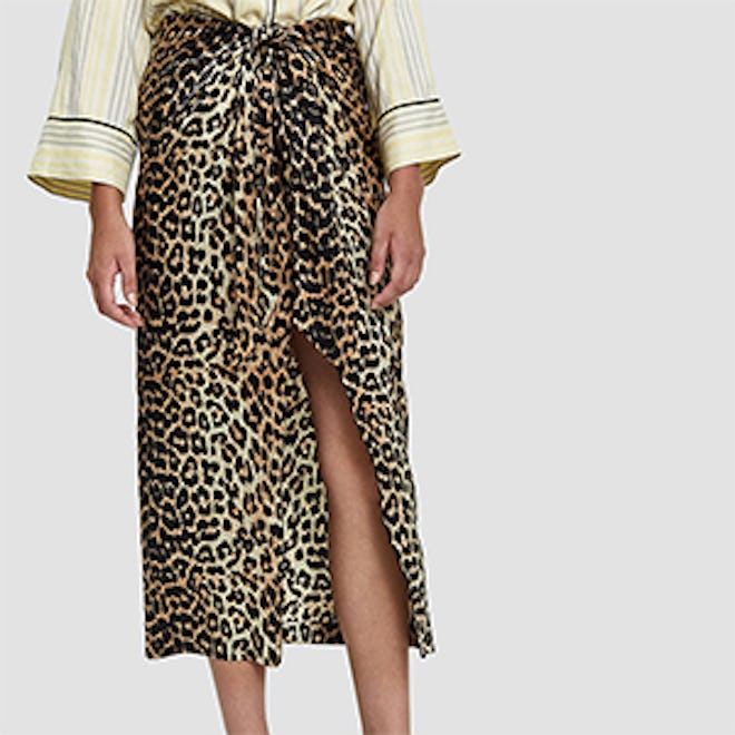 Ganni Silk Leopard Print Skirt