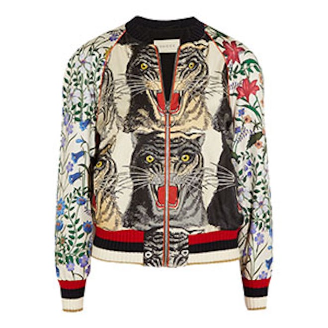 Gucci Appliquéd Printed Silk-Twill Bomber Jacket