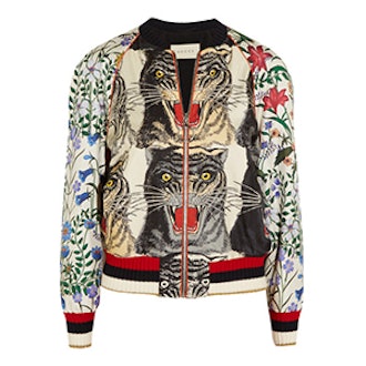Gucci Appliquéd Printed Silk-Twill Bomber Jacket