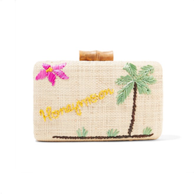 Kayu Embroidered Woven Raffia Clutch