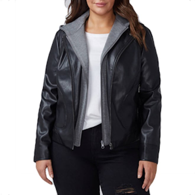 Faux Leather Moto Jacket With Hood