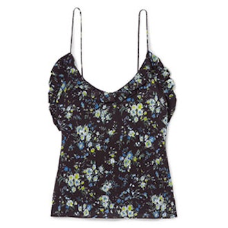 Ruffled Floral-Print Silk-Crepe Camisole