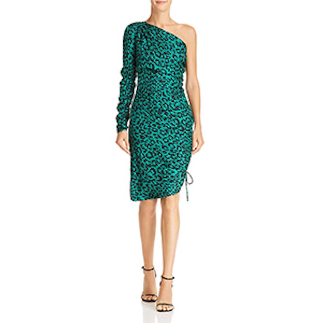 Milly Cara One-Shoulder Silk Leopard Dress