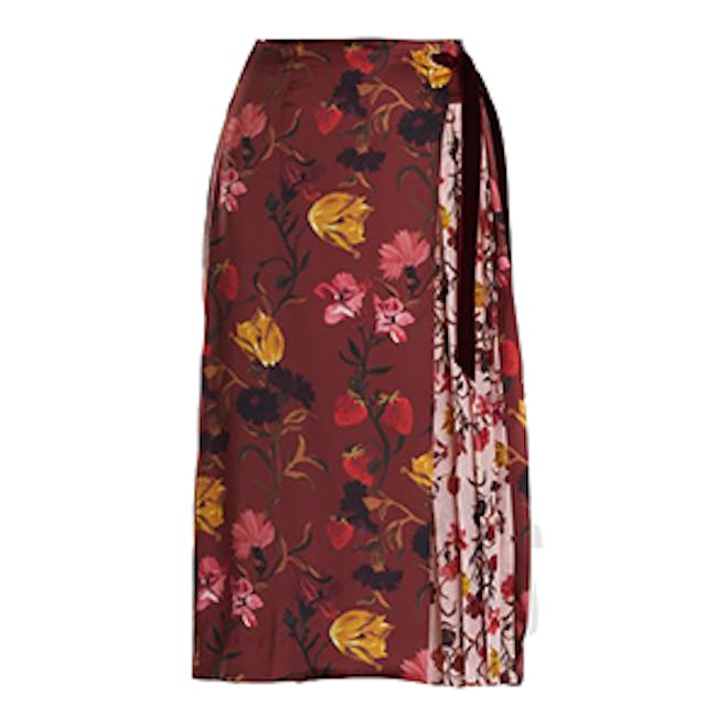 Mittie Pleated Printed Silk-Chiffon Midi Skirt