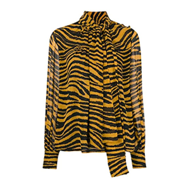 Tiger Stripe Pussy Bow Blouse