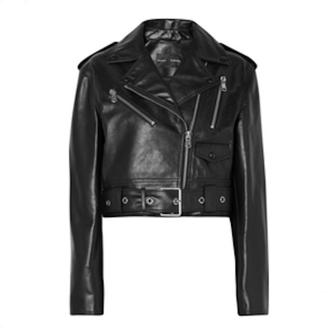 Cropped leather biker jacket