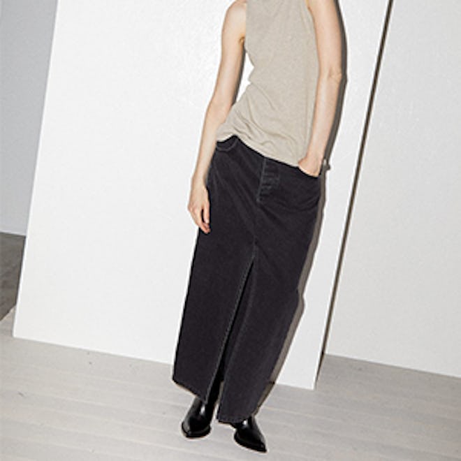 Slit-Front Denim Maxi Pencil Skirt